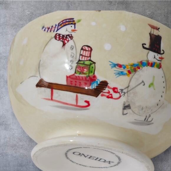 Oneida 3 piece set  Snowmates Cream  Christmas Bowl Plate Cup Earthenware - Picture 5 of 9